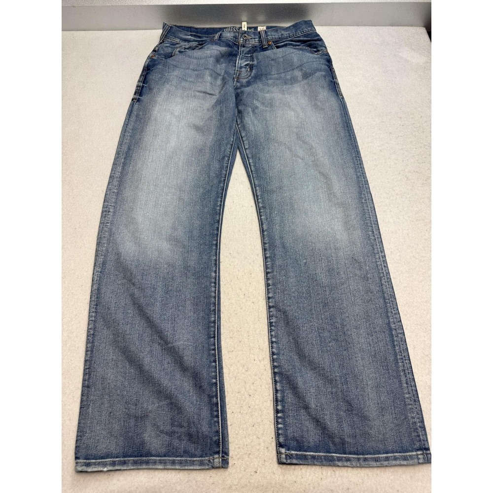 Guess Jeans Dean Mens 36x34 Blue Relaxed Straight Button Fly Denim Medium Wash